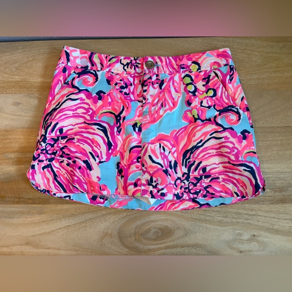 Lilly Pulitzer Womens Lorelie Skorts Zip Fly Floral Pattern Pink Blue Size 00